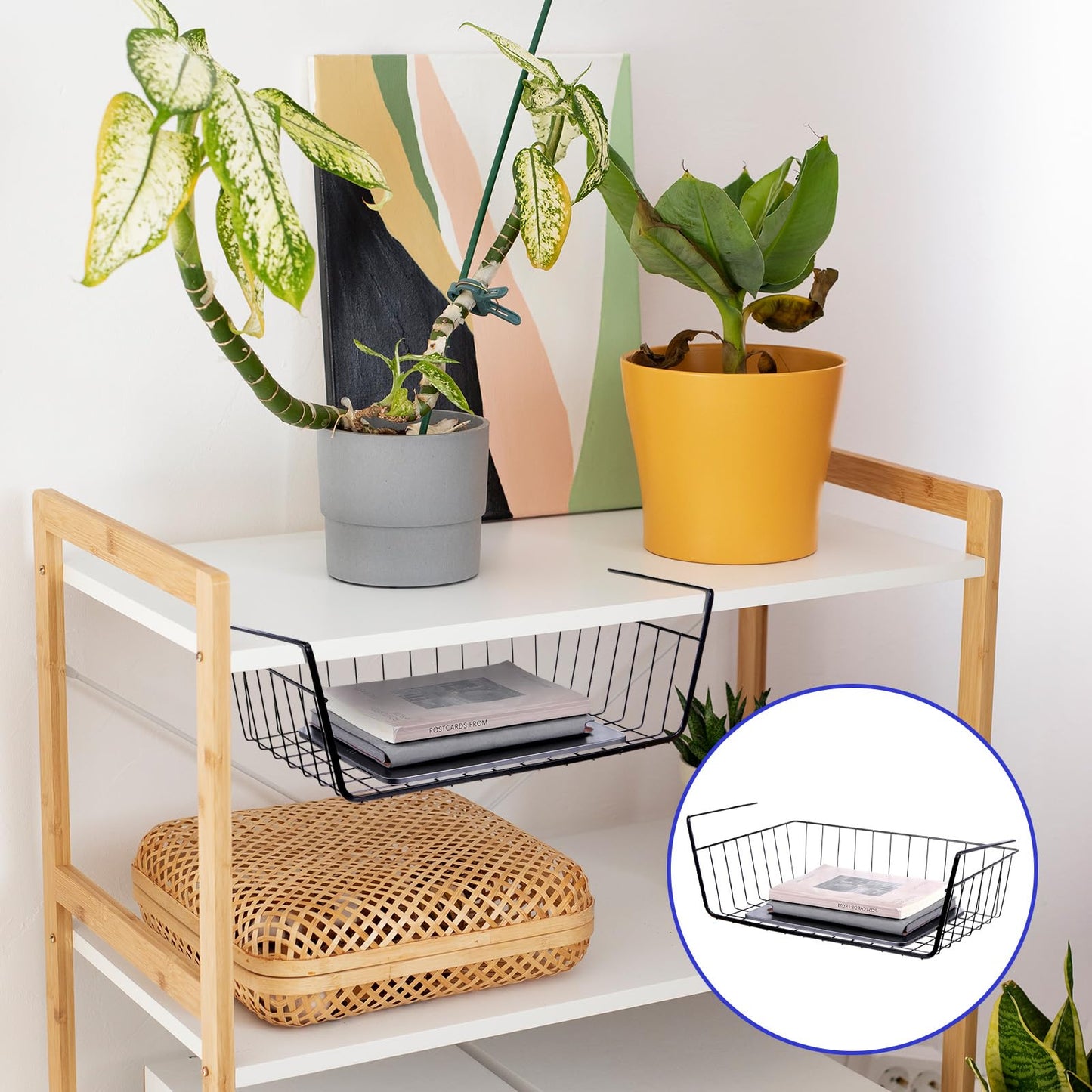 8 Pack Hanging Under Shelf Storage Basket, Steel Hanging Wire Rack Storage Baskets, Slide-in Baskets Organizer for Kitchen Cabinet Desk Organizer Storage, Space Saving, 16"D x 9"W x 5.9"H