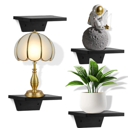 PHOENANCEE Small Floating Shelves,Speaker Shelf,Trapezoid Wall Shelf for Table Lamp Plants Display,Decorative Wood Ledges Chic for Living Room,Bedroom,Kitchen,Office,Pine,8x6 Inch,2 Pack(Black)