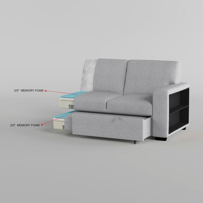 Lexicon 92.5" W L Shape Sectional Couch with Right Storage Chaise and Pull Out Sofa Bed, Sectional Sleeper Sofa with Memory Foam Seat Cushion, Charging Port, Storage Shelf for Living Room, Gray