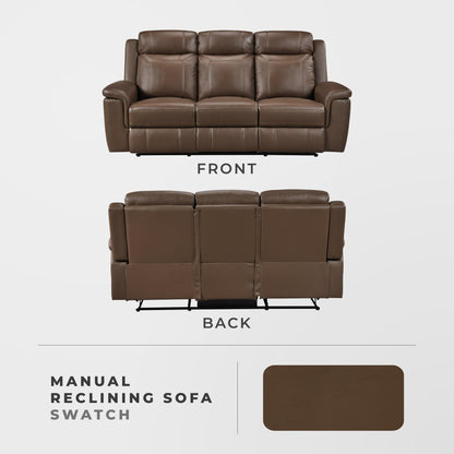 Lexicon Top Grain Leather Match Manual Reclining Sofa, Wall Hugger Reclining Sofa, Overstuffed Armrest, for Living Room/Theater Seating/Apartment, Easy Assembly, Camel