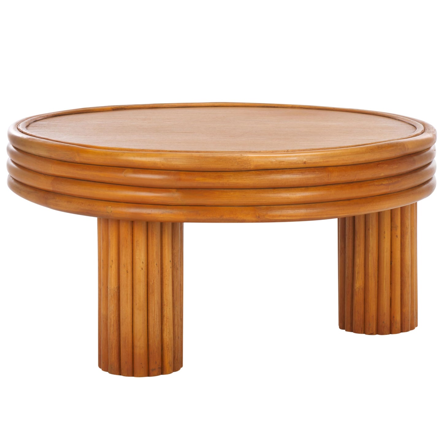 SAFAVIEH Couture Collection Bayard Natural Rattan Solid Wood Round Coffee Table (Fully Assembled)