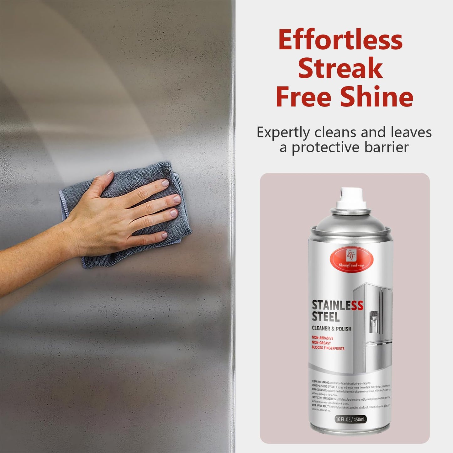 Stainless Steel Cleaner & Polish - Quick Shine, Streak-Free Formula - Safe for Appliances, Cookware, Sinks - Restores Shine - Eco-Friendly (17oz)