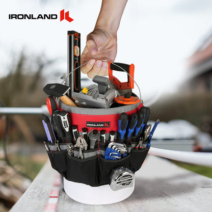 IRONLAND Bucket Tool Organizer Fit 3.5-5 Gallon Bucket, 51 Pockets, Bucket Tool Caddy Organization for Garden, Construction, Carpenter, Electrician, Welding, Builder Red & Black