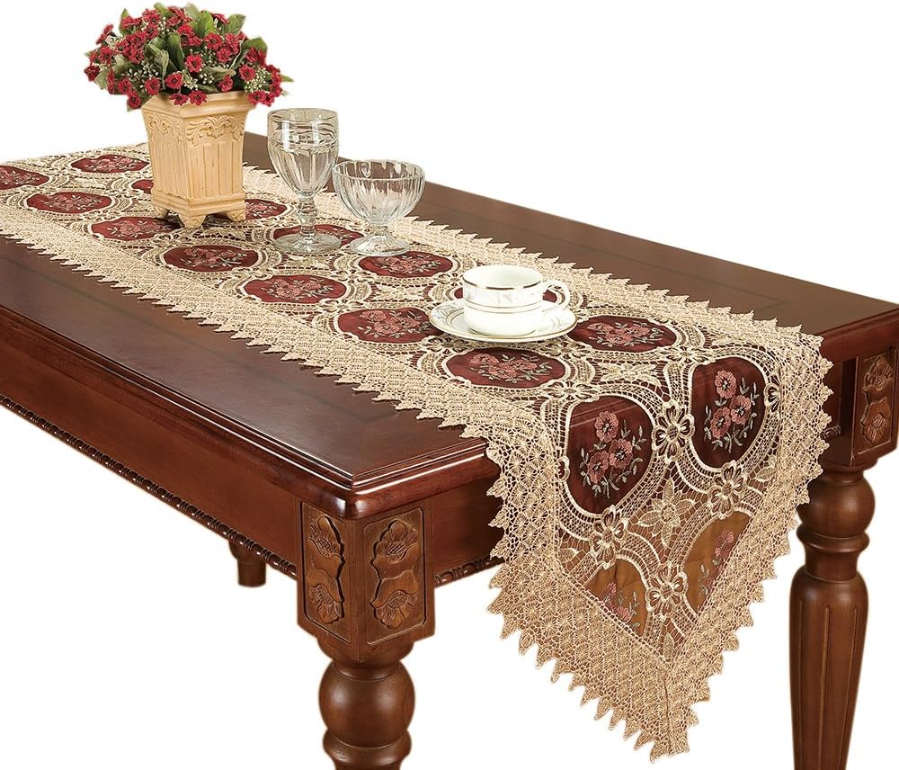 16 72 Inch Simhomsen Embroidered Vintage Floral Lace Burgundy Table Runner