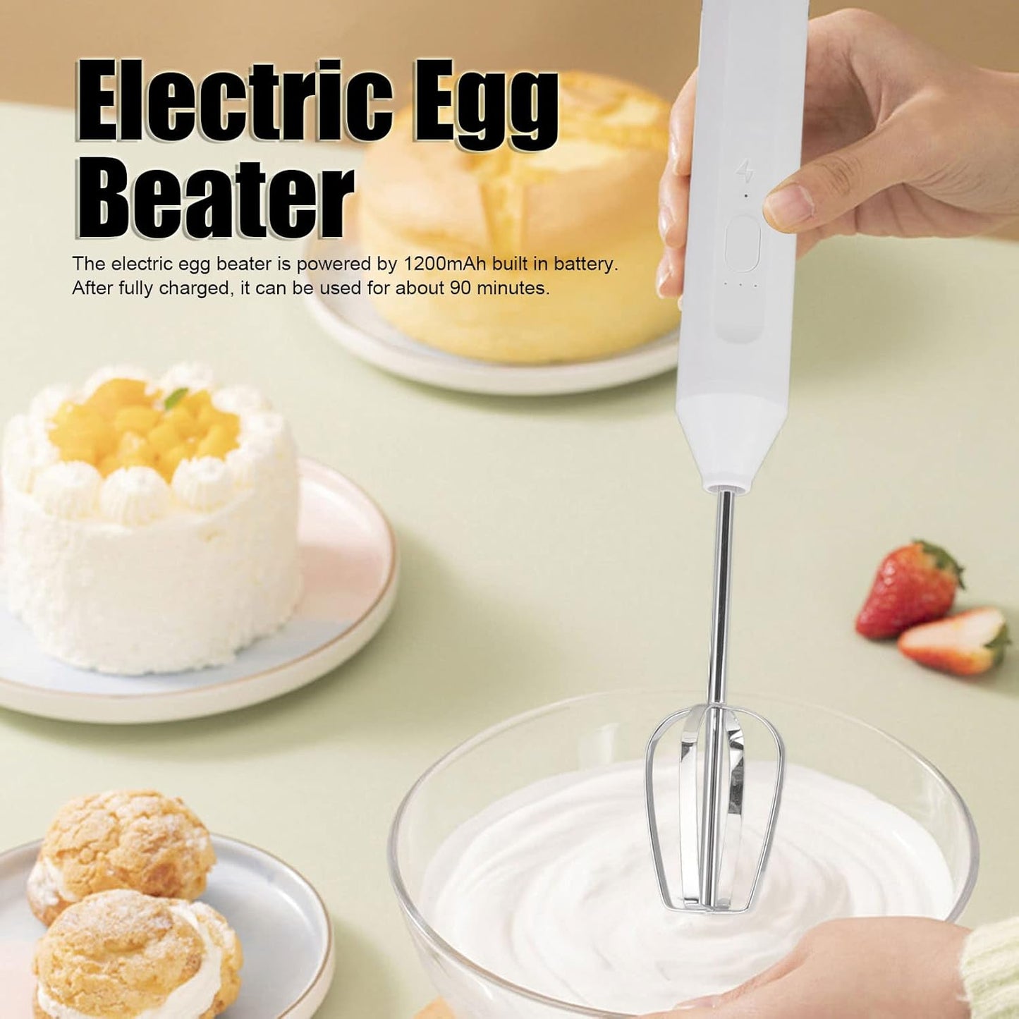 Electric Hand Blender, 3 in 1 Immersion Blender, Handheld Beater, Milk Frother, Coffee Blender, Kitchen Tools (White)