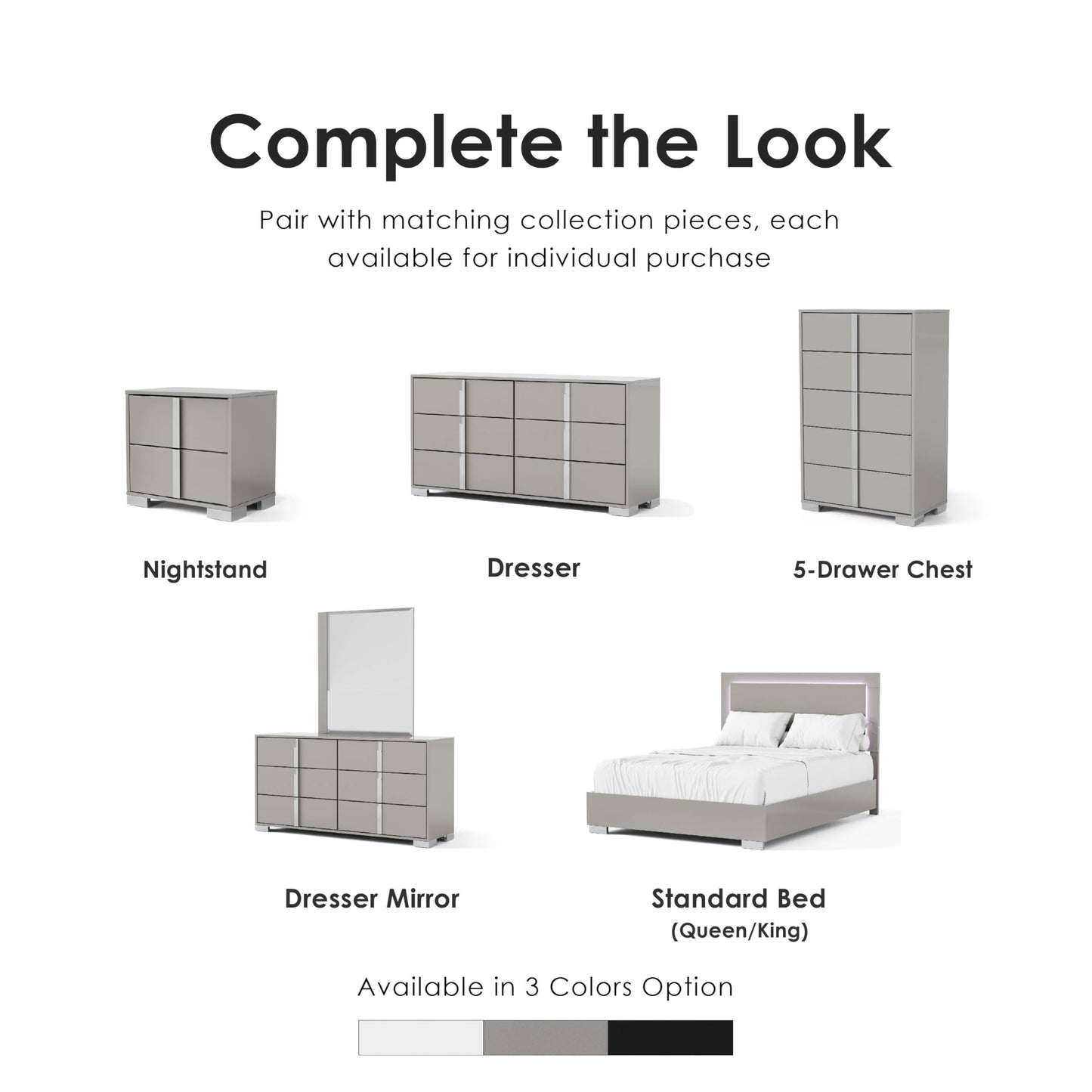 Furniture of America Alistair Modern Wood Nightstand with 2 Drawers and Vertical Chrome Handles, Large Bedside Table, Wooden Night Stand for Bedroom, Guest Room, Dorm, No Assembly Needed, Light Taupe