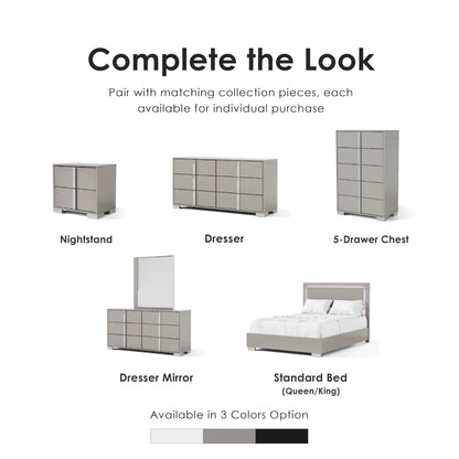 Furniture of America Alistair Modern Wood Nightstand with 2 Drawers and Vertical Chrome Handles, Large Bedside Table, Wooden Night Stand for Bedroom, Guest Room, Dorm, No Assembly Needed, Light Taupe