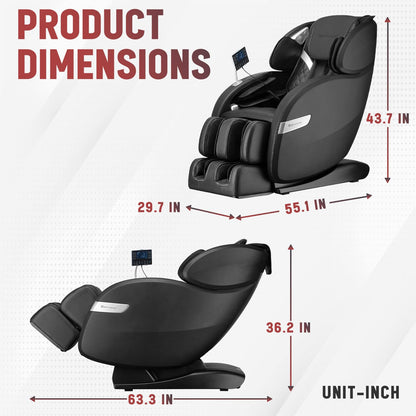 BestMassage Zero Gravity Recliner Chair, Full Body Heated Massage SL Extra Long Track Roller Chair with Bluetooth Connectivity 6 Manual Modes and 12 Automatic Modes (Black)
