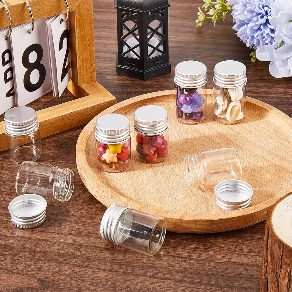 SUNNYCLUE 30Pcs Mini Glass Vials with Aluminum Screw Lids, 15ml Small Clear Tiny Glass Bottles for DIY Craft Storage
