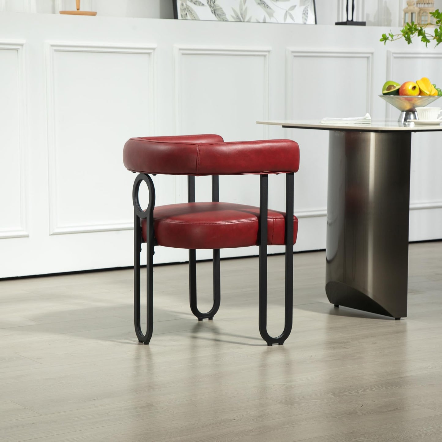 House Hold Contemporary Designed Chenille Fabric Upholstered Accent,Dining Chair,Barrel Side Chairs Kitchen Armchair for Living Room Set of 1 (Wine Red PU)