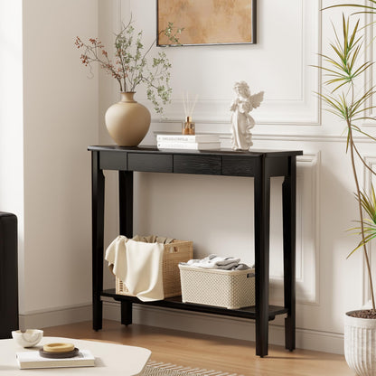 AQIMUELE Wood Console Table with Drawers, Mid Century Modern Console Table Black for Entryway, Living Room, Hall Way.