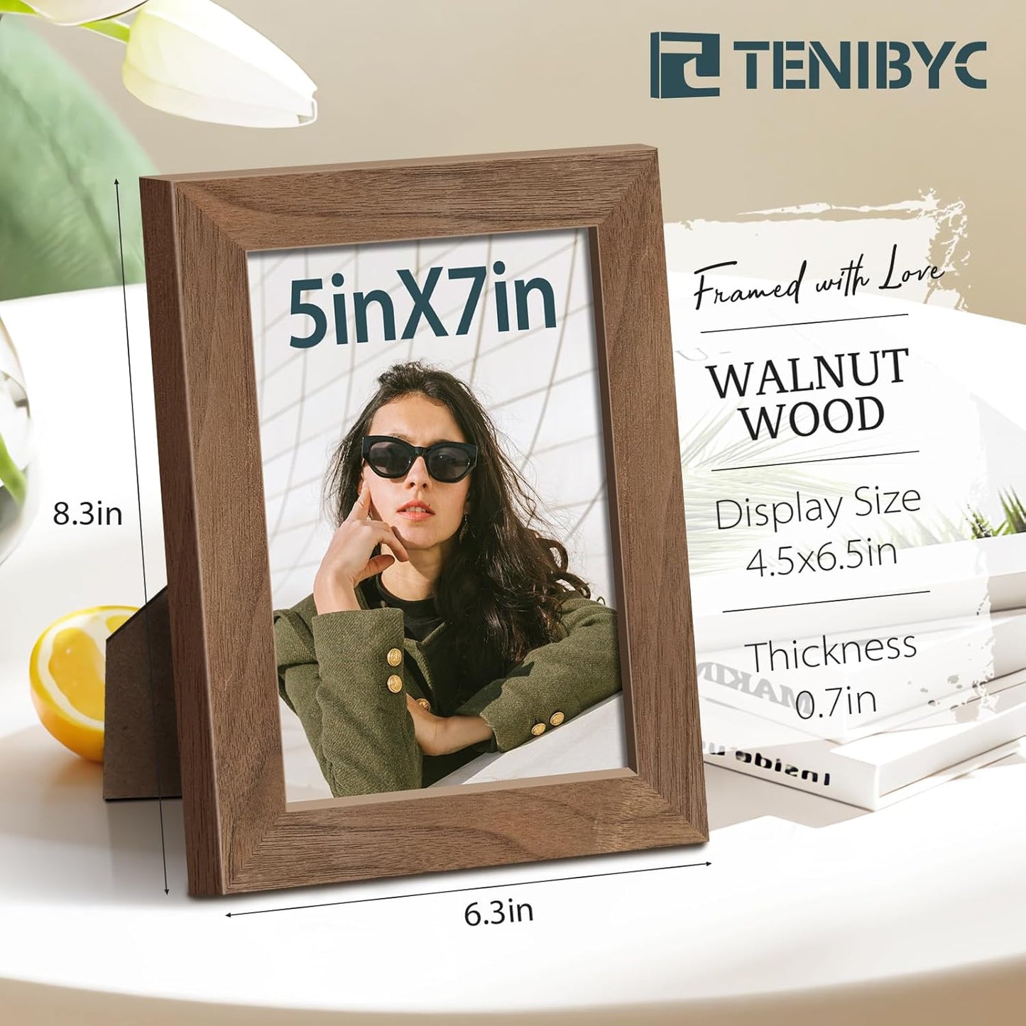 5x7 3 Pack Picture Frame with HD Glass - Brown Walnut, Natural Wood Photo Frame, Table Decoration