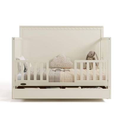 Graco Sasha 5-in-1 Convertible Crib with Drawer – GREENGUARD Gold Certified Wood Crib, Converts to Toddler Bed, Daybed, Full-Size Bed, Stylish Classic Design (Frosted Oat)