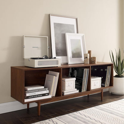 Maykoosh French Record Storage Console - Adjustable Rustic Cabinet for Vinyl & Media Large/Walnut