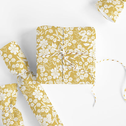 JarThenaAMCS Floral Wrapping Paper - Mini Roll - 17 In x 32.8 Ft Spring Yellow Flower Botanical Gift Wrap Paper for DIY Art Crafts Wedding Birthday Holiday Party Supplies