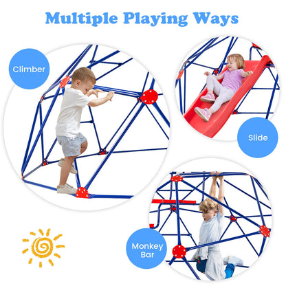 Olakids Climbing Dome with Slide, Kids Outdoor Jungle Gym Geometric Dome Climber, Steel Frame, 13.3FT Climb Structure Backyard Playground Center Equipment for Toddlers