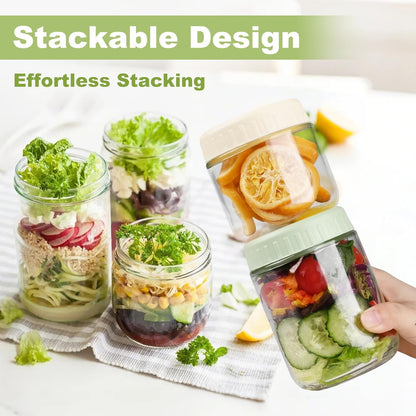 16oz 8 SHOWIN Overnight Oats Containers with Lids, Glass Jars with Lids pcs, Pink, Wide Mouth Mason jars for Salad