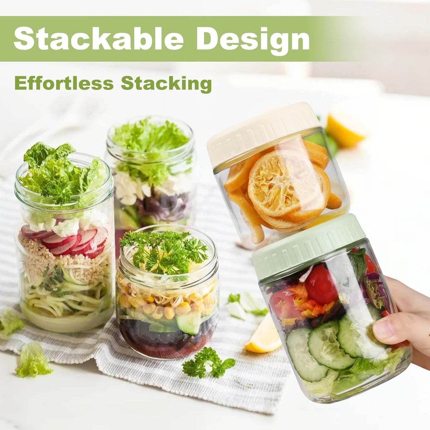 16oz 8 SHOWIN Overnight Oats Containers with Lids, Glass Jars with Lids pcs, Milk White, Wide Mouth Mason jars