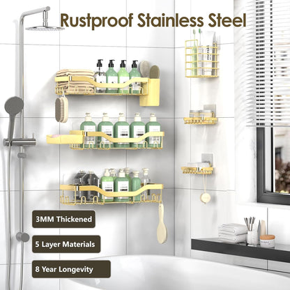 NESOMI Shower Caddy - Rustproof Stainless Steel Organizer with Soap Dish & Hooks | 8-Pack Large Capacity