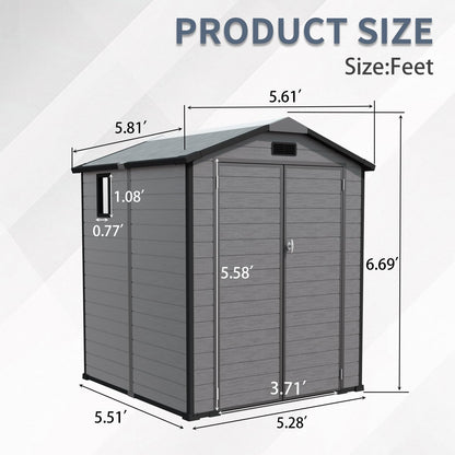 YOPTO 6x6 FT Plastic Outdoor Storage Shed,Waterproof Storage Shed with Lockable and Window,Cabinet House w/Floor & Vents,for Storing Bicycles,Lawnmowers,Dark Gray