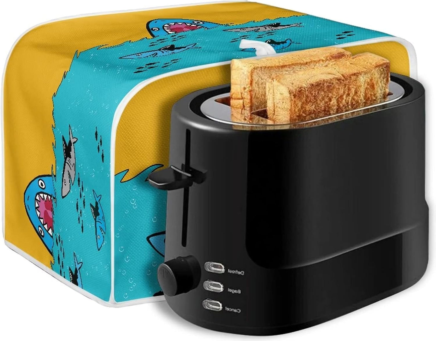 Sharks Toaster Cover for 2 Slice, Dust and Fingerprint Protection for Most 2 Slice Long Slot Toasters, Washable Kitchen