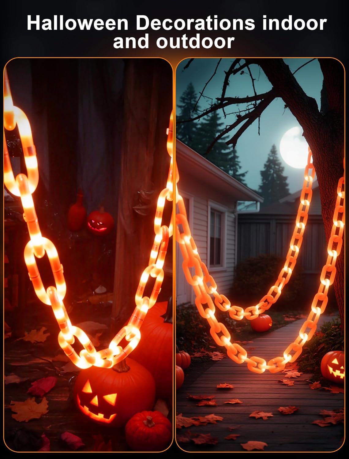Lights,10.5 175LED Halloween Chain String FT Plastic Chain Orange Light Battery Operated with Memory Timer,Waterproof
