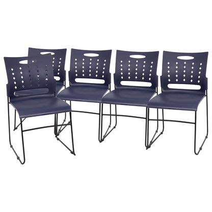 Flash Furniture HERCULES Series 881 lb. Capacity Navy Sled Base Stack Chairs with Air-Vent Back, Set of 5
