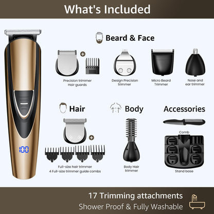SHPAVVER Beard Trimmer for Men: Professional Barber Hair Clippers - 12-in-1 Cordless Grooming Kit - Waterproof Electric Razor with Turbo Speed & Precision Blades
