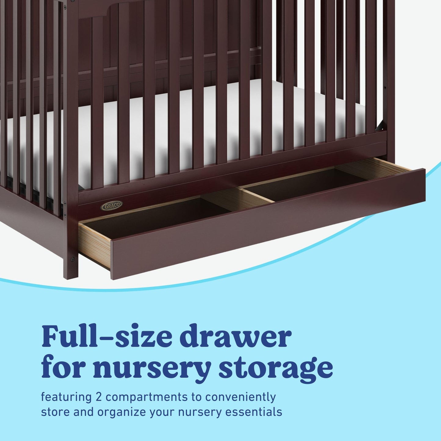 Graco Hadley 5-in-1 Convertible Crib with Drawer – GREENGUARD Gold Certified, Fits Standard Crib Mattress, Converts to Toddler Bed, Daybed and Full Bed, 4 Adjustable Mattress Heights (Espresso)