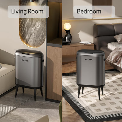 MRBIN 40L/11Gal Slim Sensor Trash Can with Legs, Touchless Motion Sensor Garbage Bin,Side Handles, Narrow Automatic Waste Basket for Kitchen, Living Room, Bedroom, Eclipse Grey