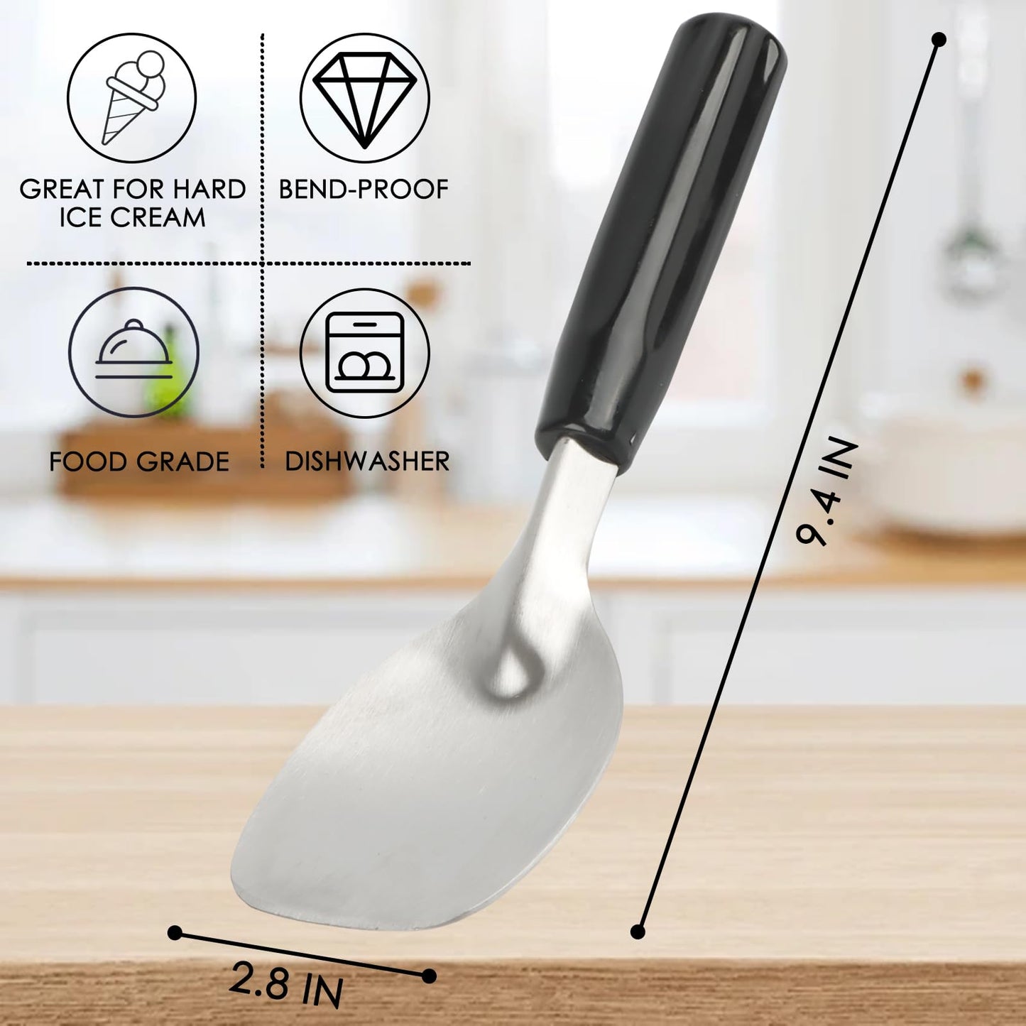 KAYCROWN 2 Pack Ice Cream Spade, Stainless Steel Ice Cream Spade Scoop with Non-Slip Handle for Hard or Creamy Ice Cream, Flat Ice Cream Paddle - Heavy Duty Strong, Durable Bend Proof, Dishwasher safe