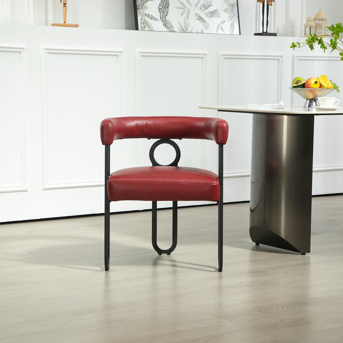 House Hold Contemporary Designed Chenille Fabric Upholstered Accent,Dining Chair,Barrel Side Chairs Kitchen Armchair for Living Room Set of 1 (Wine Red PU)