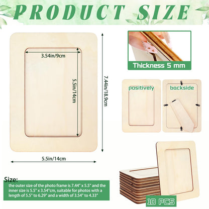 Vmiapxo 10 Pack Wooden Picture Frames for Crafts,DIY Wood Frame for 4x6 Photos,Unfinished Standing Wooden Photo Frames for Painting,Wood DIY Crafts Decorate for Birthday Party Mother's Day Gifts