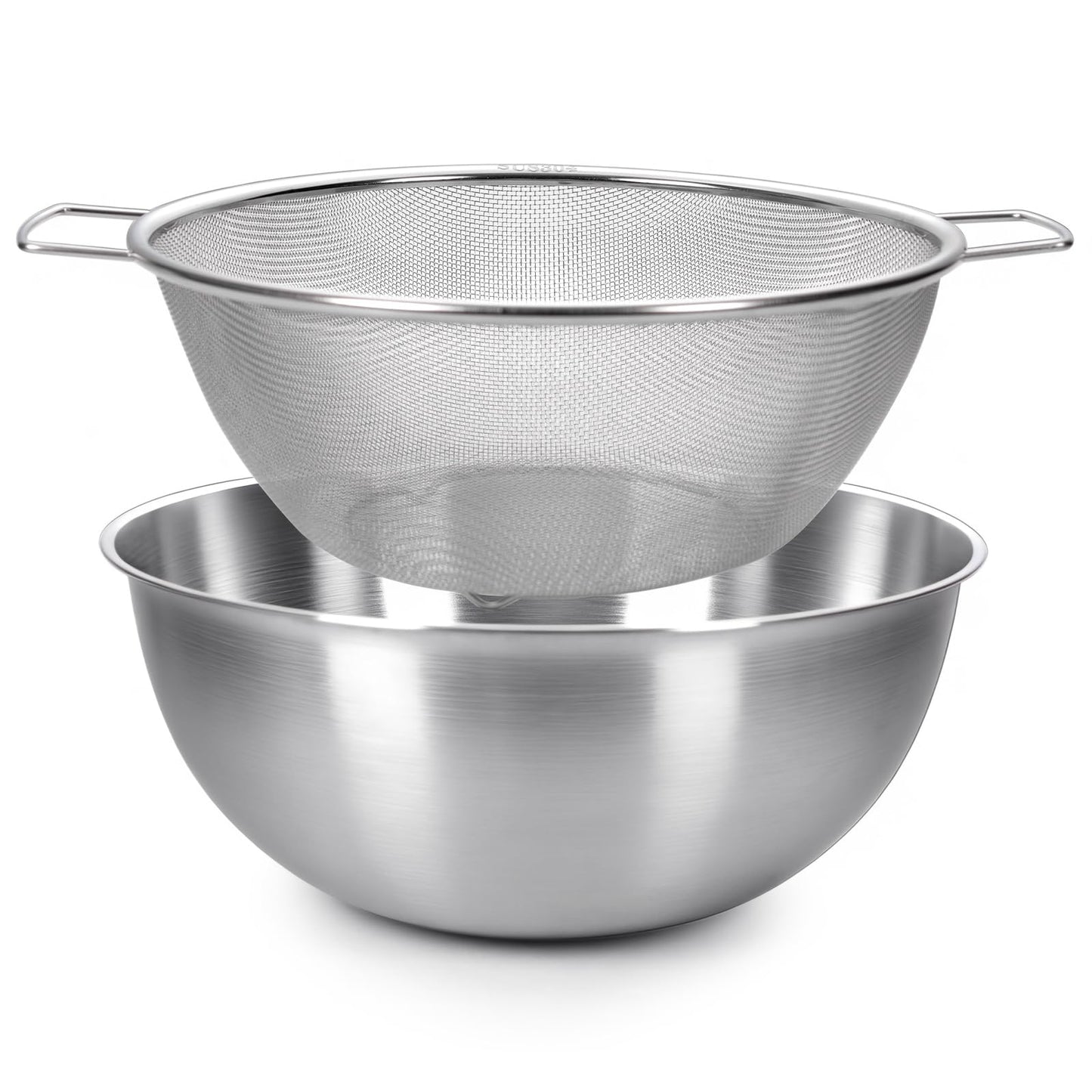 Stainless Steel Mixing Bowl and Colander Set, Multipurpose Kitchen Basket with Fine Mesh Colander, Salad Mixing Bowl with Strainer,3.5 Qt Large Capacity For Rice Fruit Vegetable (Stainless Steel)