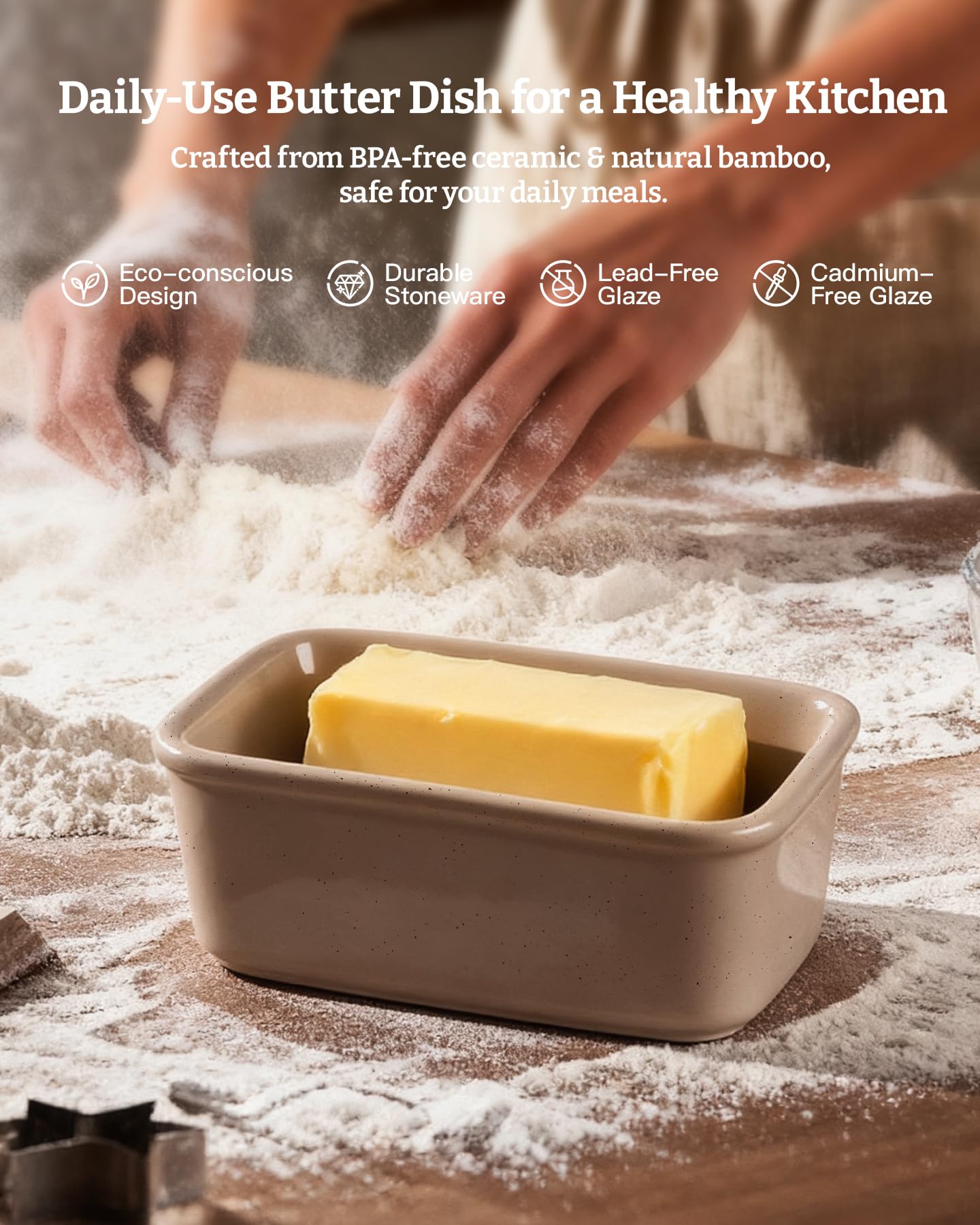 Famiware Milkyway Butter Dish with Lid for Countertop, Large Ceramic Butter Dish, Butter Keeper Holder with Airtight Cover, Kitchen Decor and Accessories for Kitchen Gifts (Cinnamon Brown)