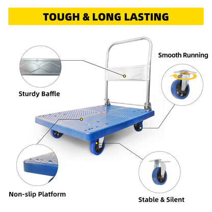 DEFIPRO Foldable Push Cart Dolly 660 lbs Heavy Duty Platform Truck Upgrade Swivel Wheels Moving Flatbed Carts Hand Truck for Garden Warehouse Garage