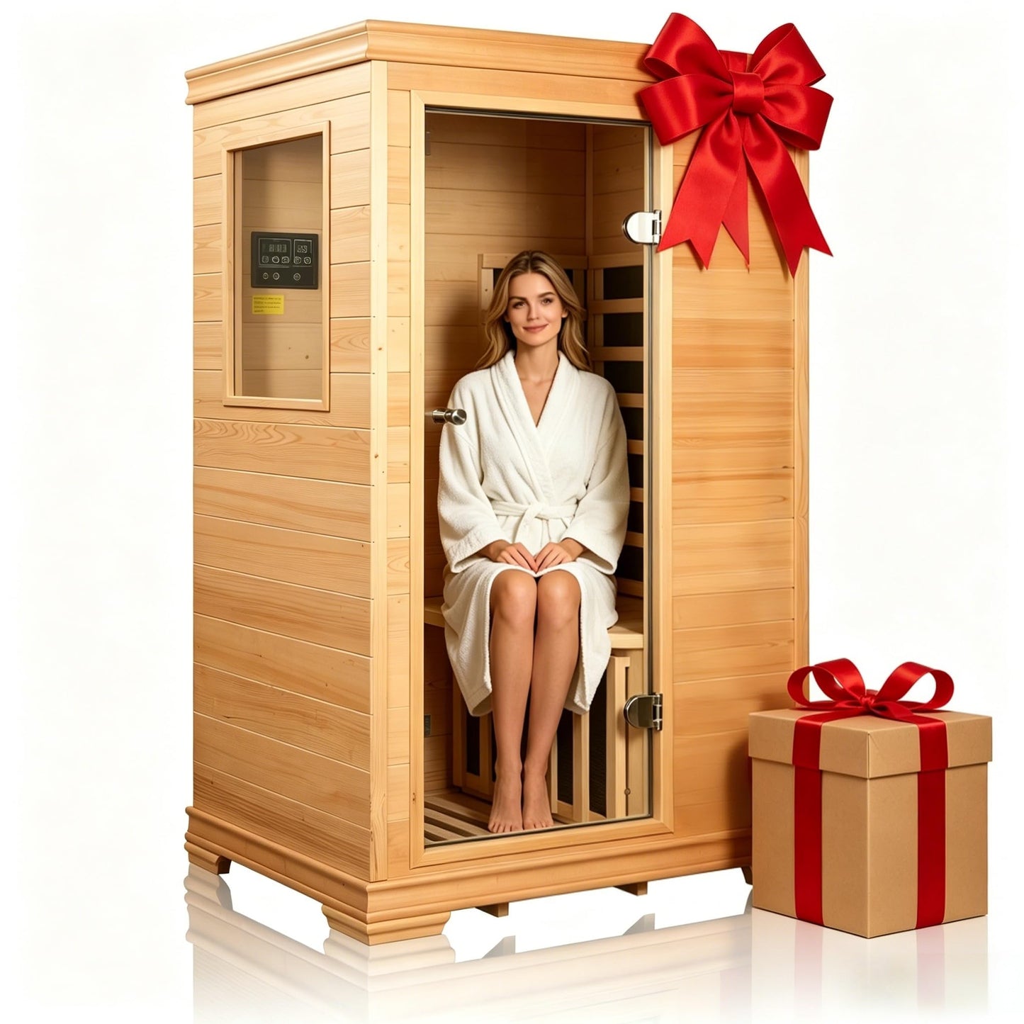 1 Person Infrared Dry Sauna for Home, Low EMF Indoor Sauna, Premium Wood Build with 960W Carbon Panels - Home Sauna for Daily Relaxation & Wellness, 35 * 27 * 61 Inch,Ventilation & Storage Tray
