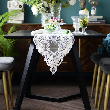 12"108") SUTAVIA Lace Patio Table Runner Embroidered Dresser Scarf Classic Rectangular Macrame Tablerunner for Kitchen