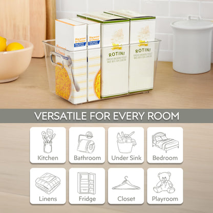 FairHome Set of 6 Clear Plastic Storage Bins With Handles, Containers To Organize Pantry, Fridge, Cabinet, Kitchen, Countertop, Closet, Cupboard, Home Organization and Storage