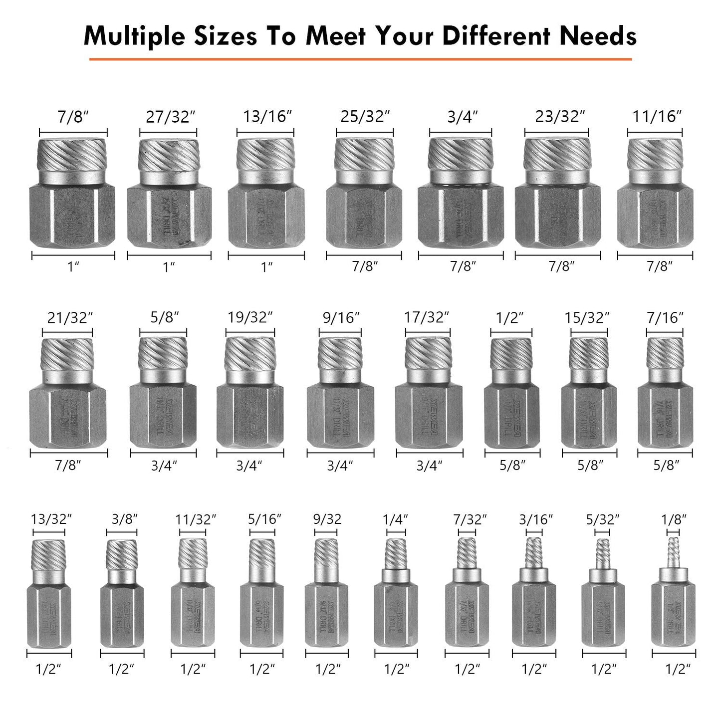 XEWEA 25Pcs Screw Extractor Set Hex Head Multi-Spline Easy Out Bolt Extractor Tool, Chrome Molybdenum Alloy Steel Heavy Duty EZ Out Rounded Screw Remover, Father's Day gift