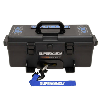 Superwinch 1140232 Winch2Go 12V DC Electric Portable Utility Winch 4000lb(1814.4kg) Single Line Pull with Steel Mounting Plate Integrated Hawse Fairlead 7/32" x 47' Synthetic Rope Handheld Remote