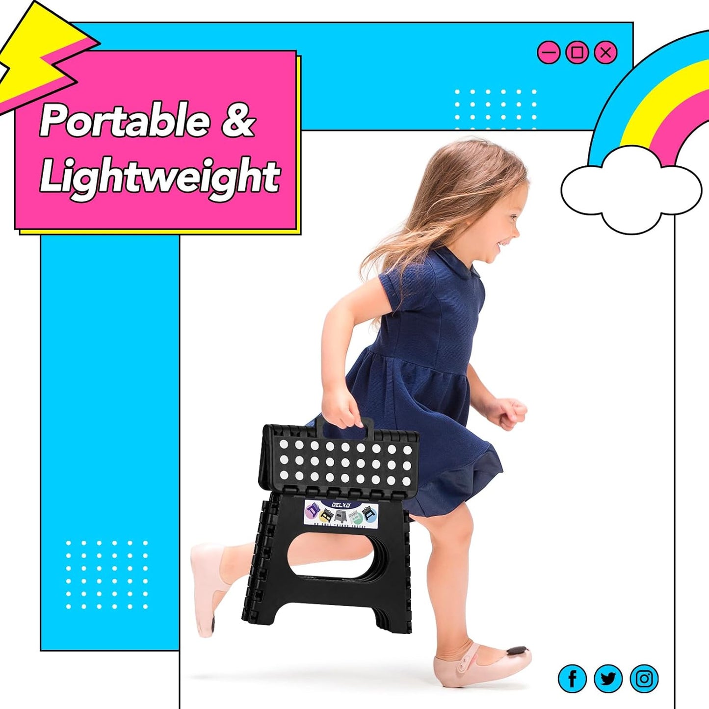 11 inch 2 Pack 300 LBS, Delxo Folding Step Stool, Non-Slip Foldable Stools Up to Step Stool with Handle, Lightweight