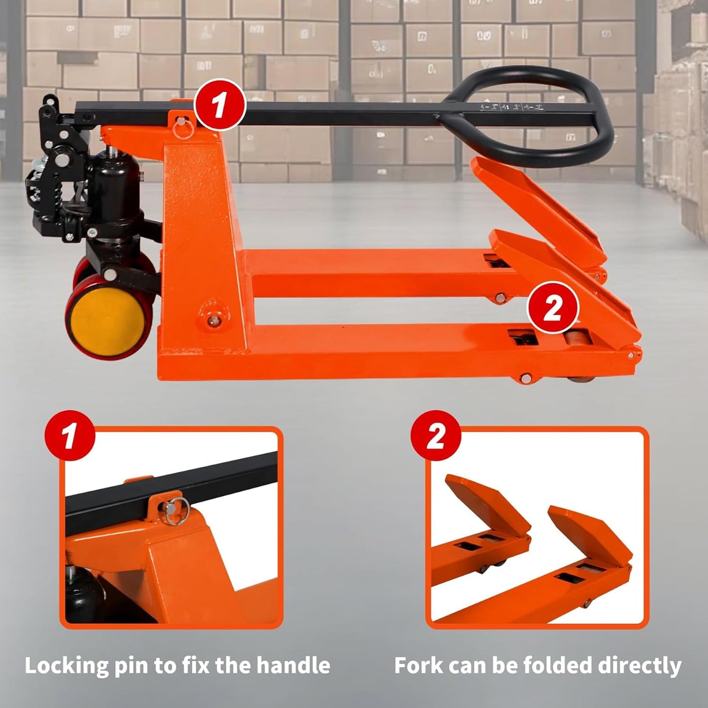 Tory Carrier Narrow Pallet Truck, Manual Hand Truck, Mini Pallet Jack, Foldable Handle and Forks 2200lbs Capacity 31.5" Lx15 W Froks
