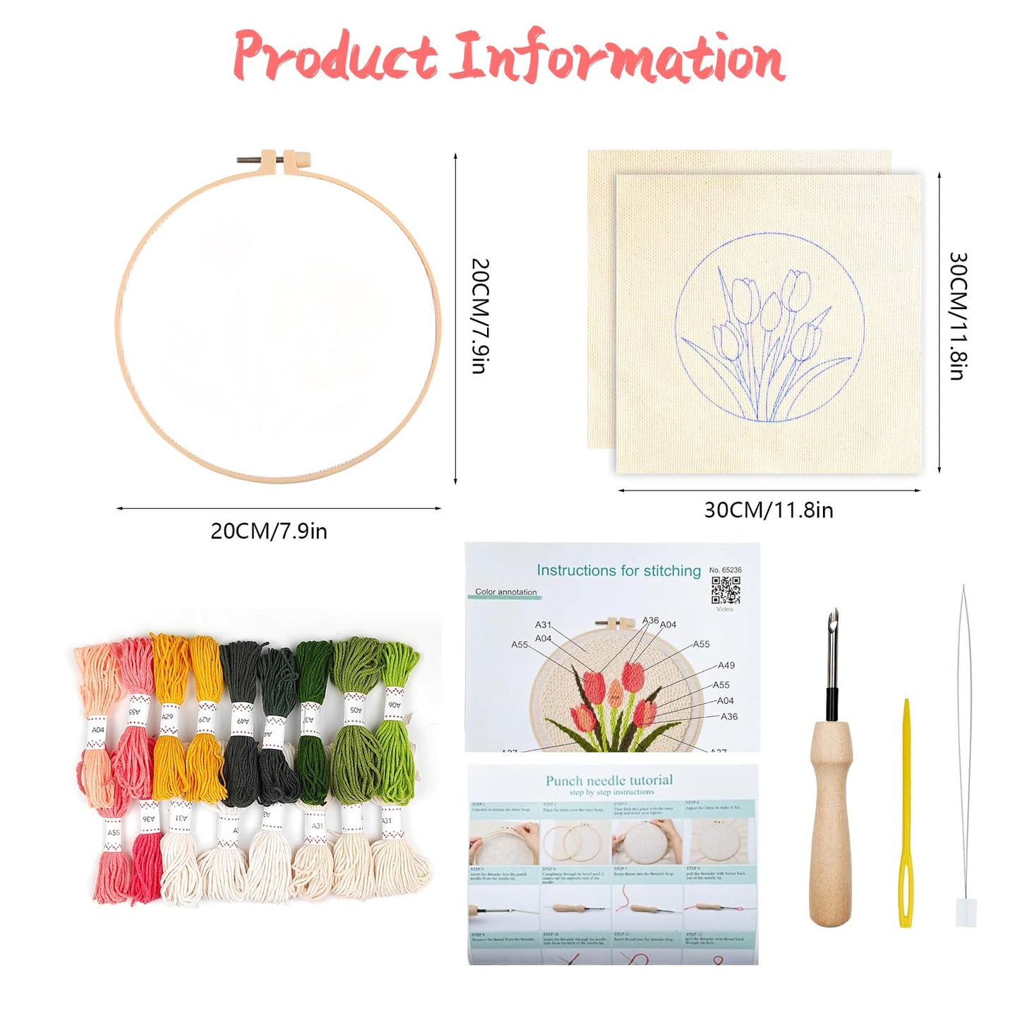BATHRINS 2PCS Embroidery Punch Needle Kit Beginners Cross Stitch Kits Creative Easy Floral Pattern Hand Crafts with Hoop,Needle,Threads Mothers Day Gifts Crafts & Home Decor