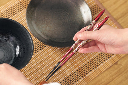Premium Japanese Chopsticks Reusable 2prs Set [Made in Japan] Featuring Mother of Pearl Inlay and Traditional Lacquered Wooden Chopsticks B (Aurora Pearl 2prs(MK051))