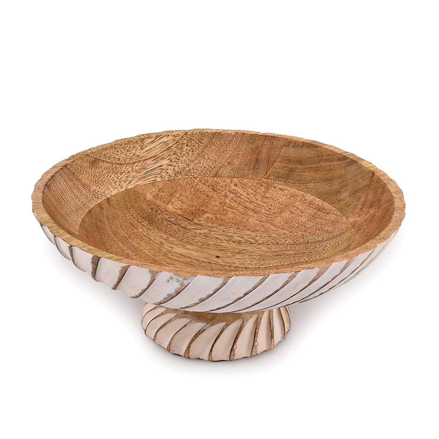 NIRMAN FRUIT BOWL Mango Wood Fruit Bowl Pedestal Bowl for Table Décor, Wooden Fruit Bowl for Kitchen Counter Pedestal Fruit Bowl, Dried Fruit (12" X 12" X 4.75")