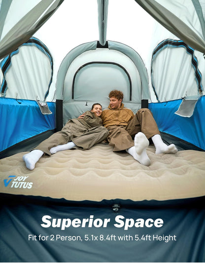 JOYTUTUS Inflatable Truck Bed Tent 6.5FT with Awning, Includes Air Pump for Quick 30 S Setup, Dual-use Pickup or Camping Tent for 2 Person, Waterproof Roof Shade and 3 Windows, Gray Blue