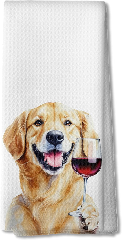 16x24 Inch, CC144 Golden Retriever Wine Kitchen Towels, Golden Retriever Gifts for Women Dish Tea Towels for Kitchen