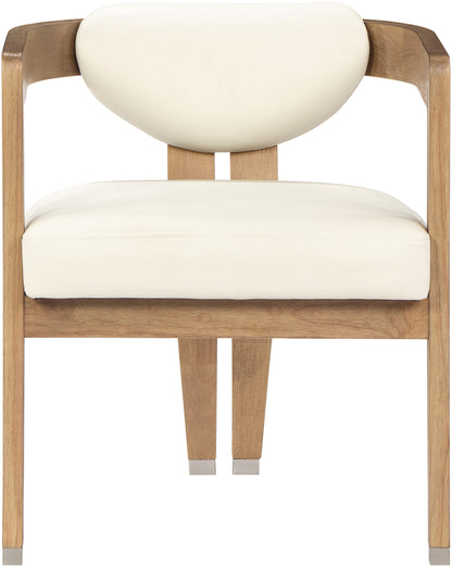 Meridian Furniture 564Cream-C Carlyle Collection Modern | Contemporary Dining Chair, Solid Wood Brushed Natural Finish, Soft Cream Vegan Leather, Brushed Chrome Accents, 24" W x 23.5" D x 29" H, Cream