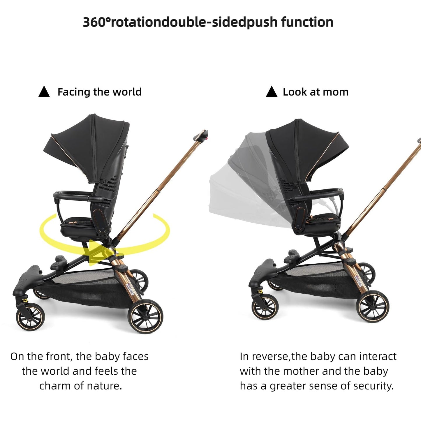 Lightweight Folding Stroller Wagon for Baby & Toddler Travel, 360° Reversible Seat, Adjustable Canopy with Storage Basket, Airplane-Friendly Compact Umbrella Stroller,Glory Black